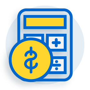 illustration of a calculator with a dollar sign in a circle in the lower right