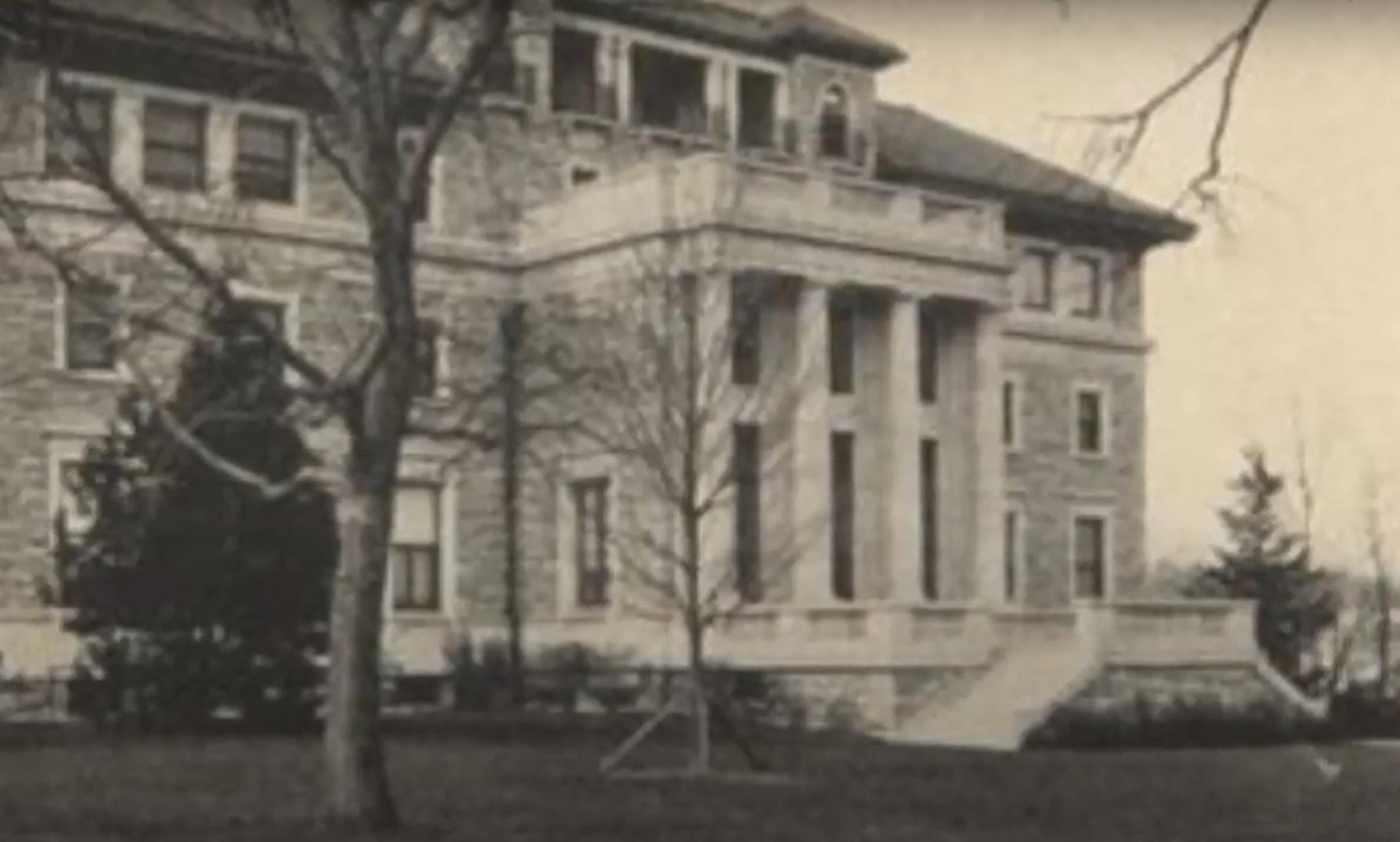 Archive black and white image of Dickey Mansion, what is now called Scofield Hall