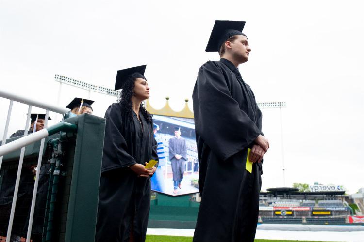 Graduates line up