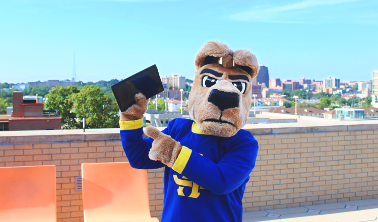 Picture of KC roo holding a tablet.